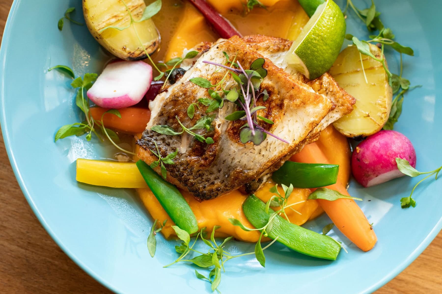Mediterranean-style meal with vegetables and fish