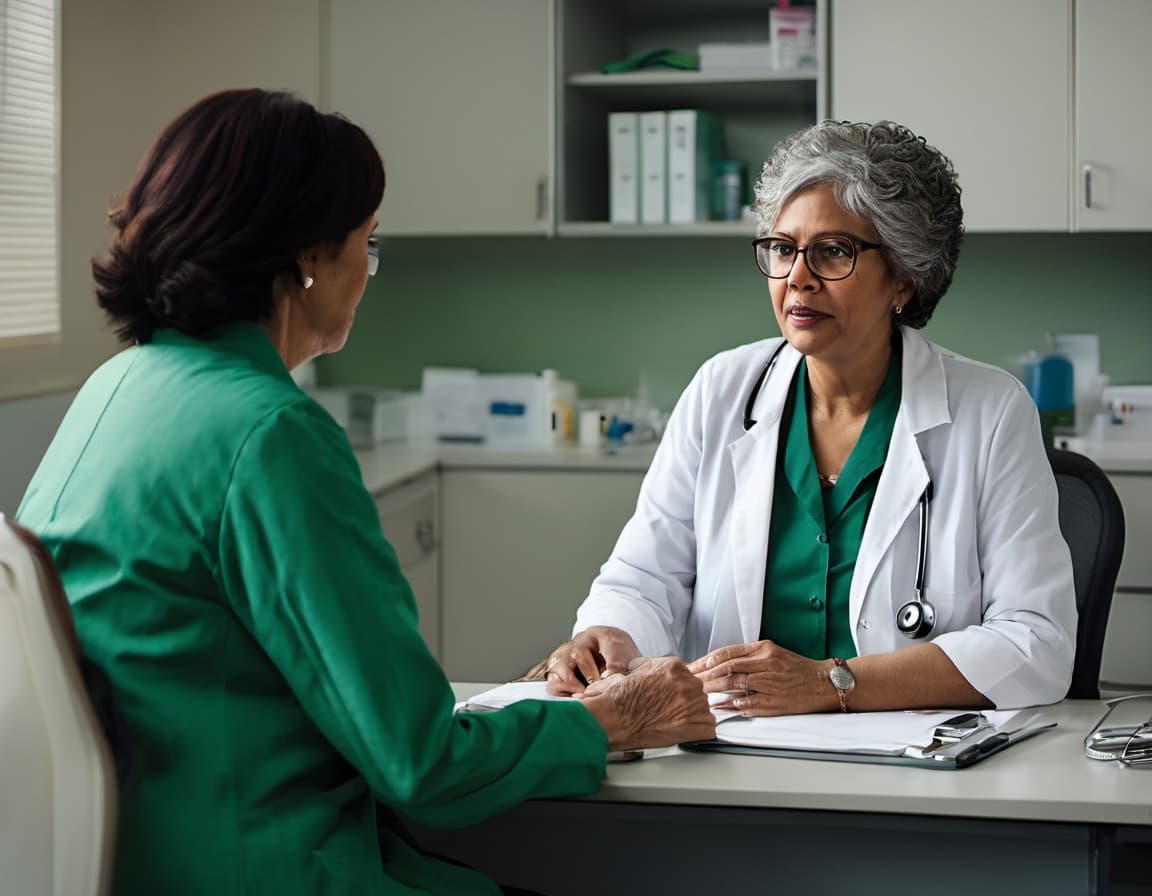 Woman discussing treatment choices with a clinician